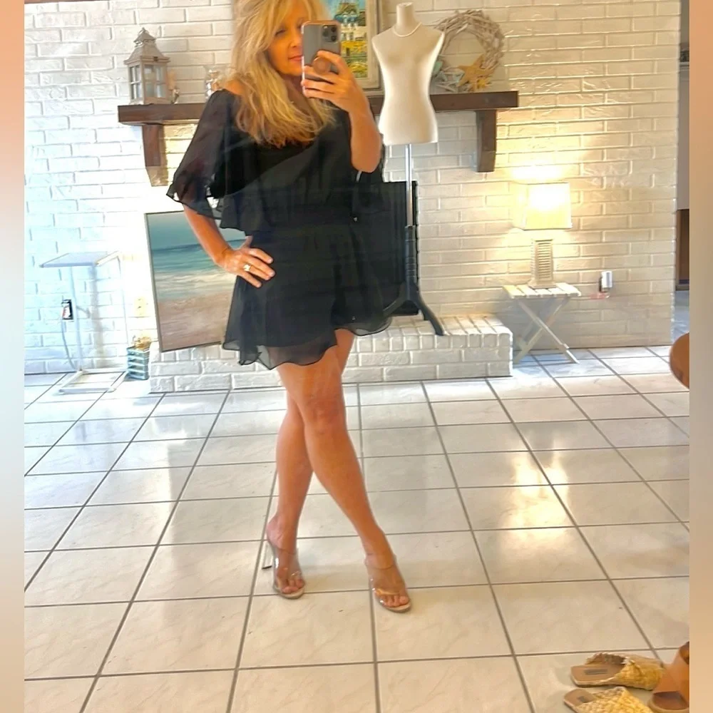 NWT,Endless Rose, Sext, Black Chiffon Romper w/Lightweight/Soft Ruffles, Size XS